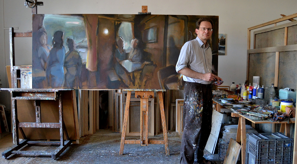 Künstler Wolfgang Müller-Jakob in seinem Atelier